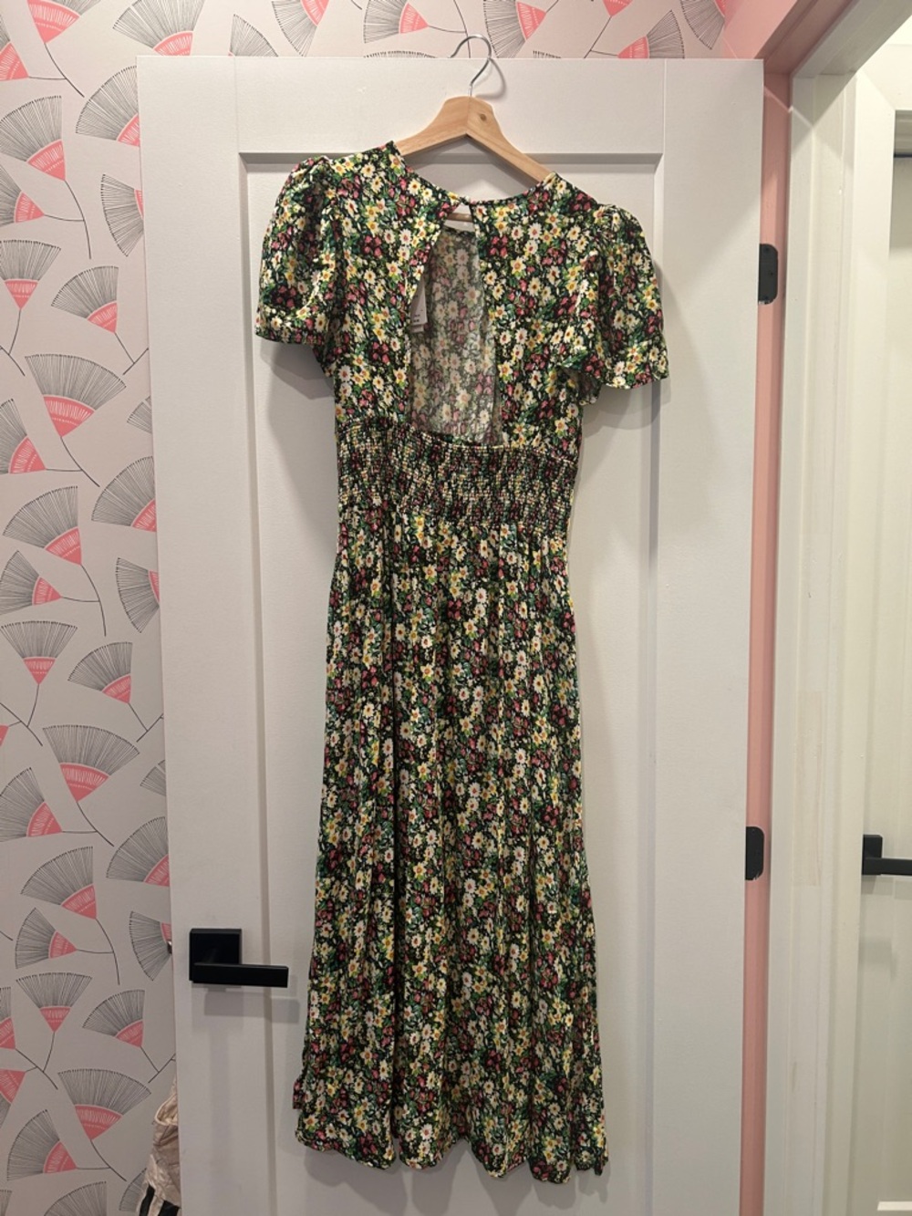 AFRM Green Floral Puff-Sleeve Midi Dress with Front Slit - Picture 5 of 7